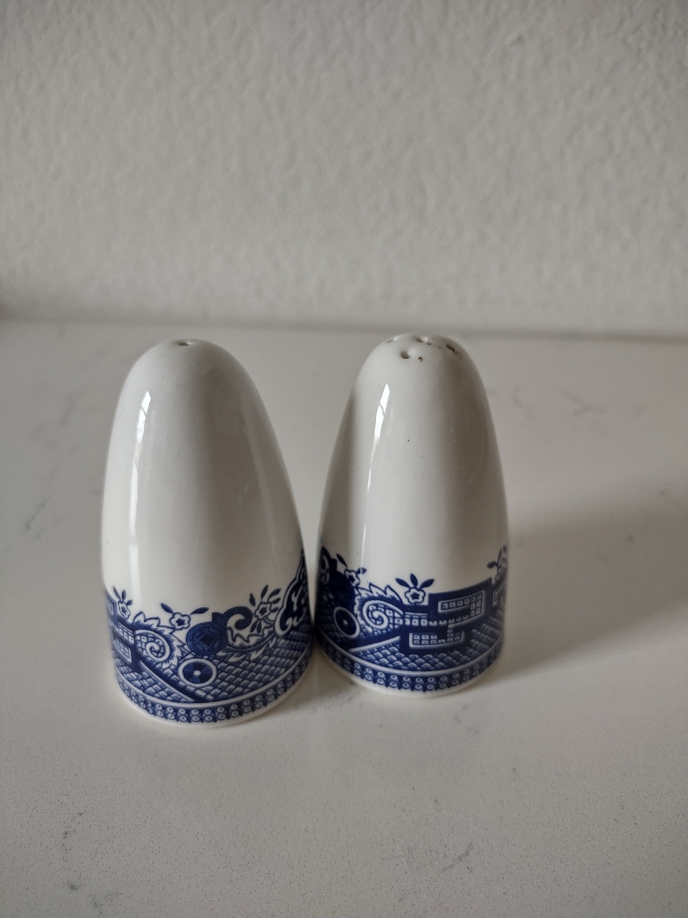 Blue and White Porcelain Salt and Pepper Shakers